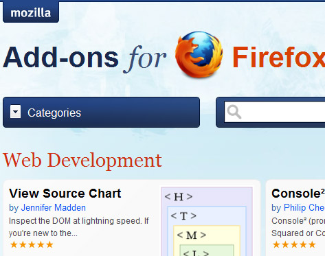Firefox extensions page