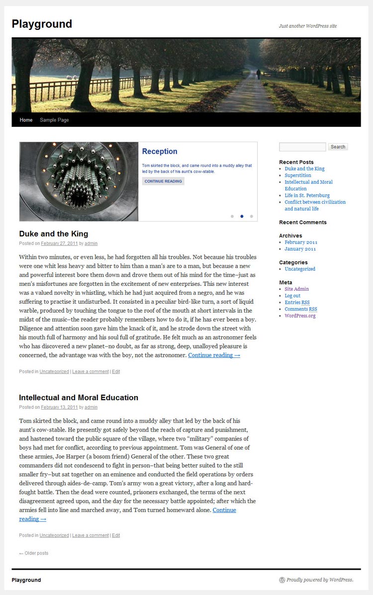 a screenshot showing the home page of a sample blog with the Sticky Posts content slider