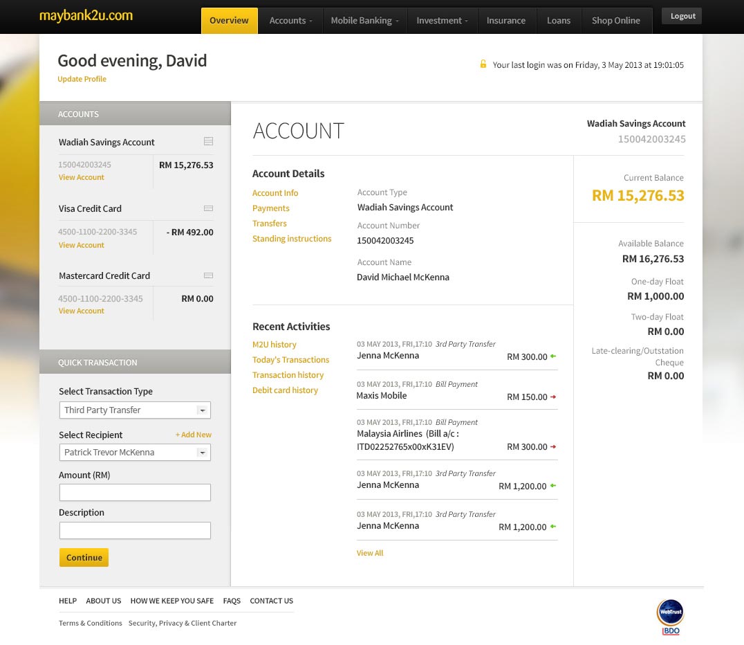 Account Overview screen. View original version.